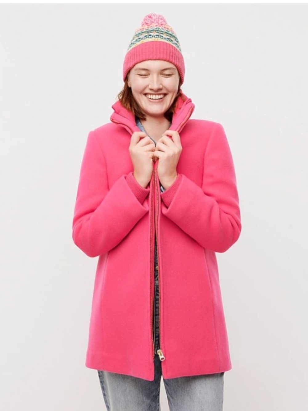J.Crew Lodge Coat in Italian Stadium-Cloth Wool Wild Berry Pink Size 16 Tall